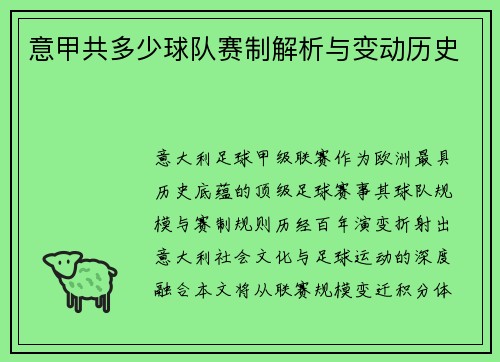 意甲共多少球队赛制解析与变动历史